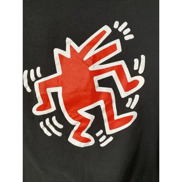 Genuine Licensed Keith Haring Red Dancing Dog Black T-Shirt Men's Medium 38-40 - Picture 2 of 7